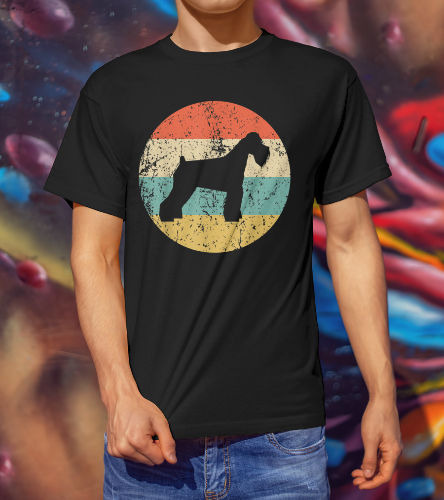 Retro Striped Schnauzer Silhouette Vintage Dog Profile T-Shirt