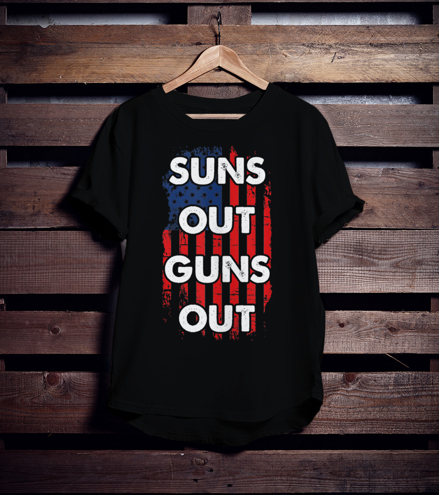 Suns Out Guns Out American USA Flag Sunsout Patriotic Red White Blue T-Shirt