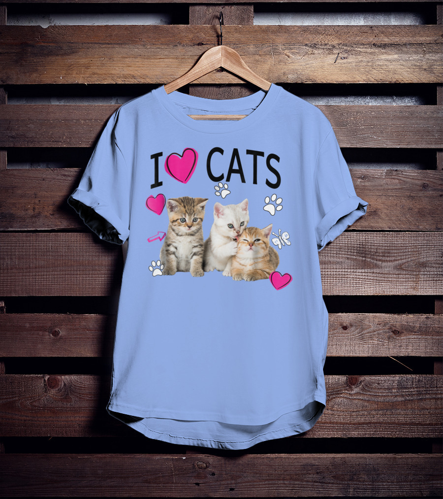 I Love Cats Kittens Hearts And Paws T-Shirt