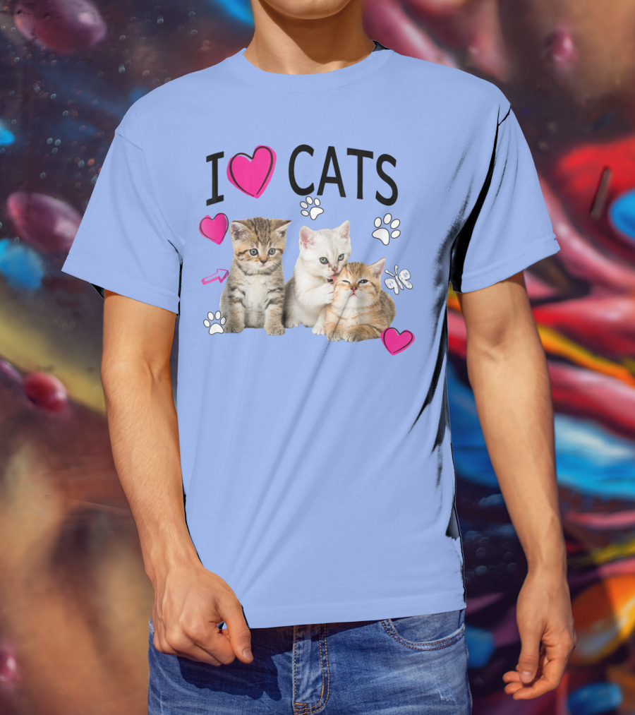 I Love Cats Kittens Hearts And Paws T-Shirt