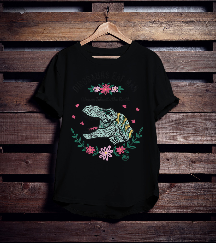 Jurassic Park Dinosaurs Eat Man Woman Inherits The Earth T-Rex Floral T-Shirt