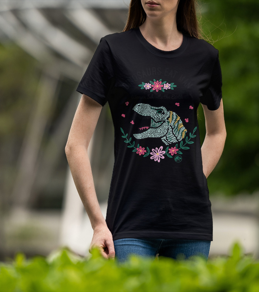Jurassic Park Dinosaurs Eat Man Woman Inherits The Earth T-Rex Floral T-Shirt