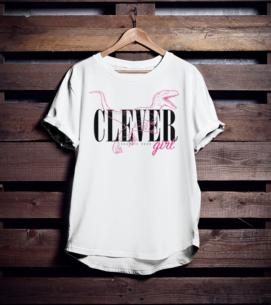 Jurassic Park Clever Girl Neon Pink Raptor Outline T-Shirt