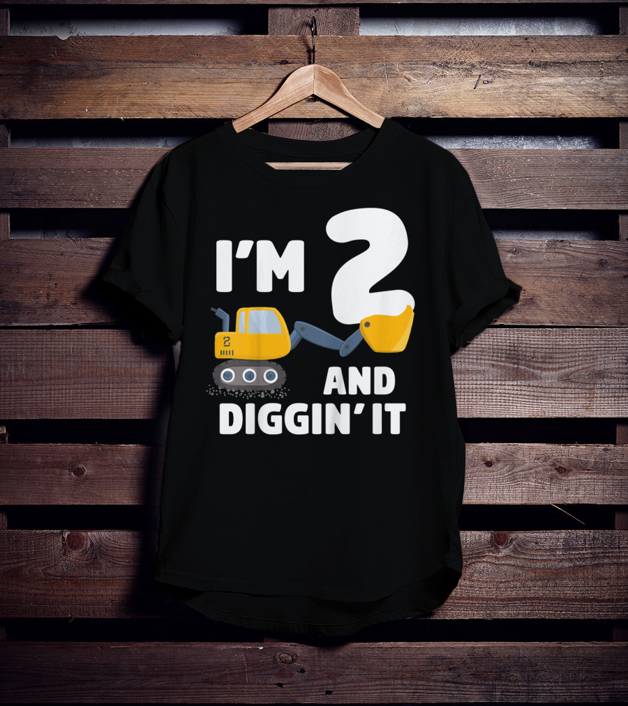 I'm 2 And Diggin' It Kids Construction Truck 2nd Birthday Boy T-Shirt