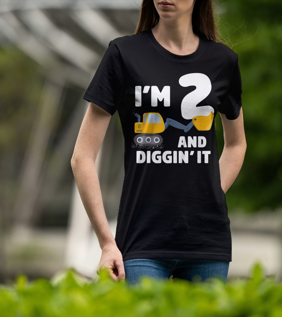 I'm 2 And Diggin' It Kids Construction Truck 2nd Birthday Boy T-Shirt