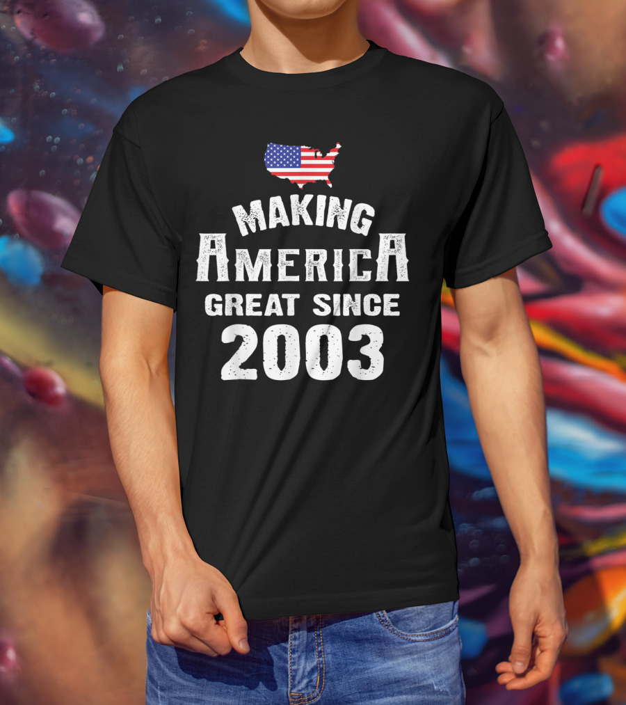 Making America Great Since 2003 16th Year Old 16 USA Flag Map T-Shirt