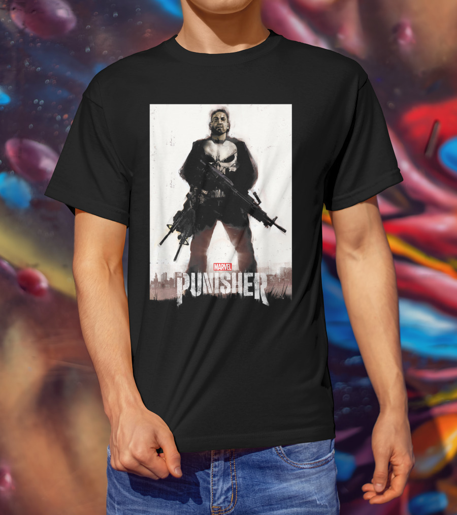 Marvel The Punisher Frank Castle One Man Army Standing With Weapons And Skull Emblem T-Shirt