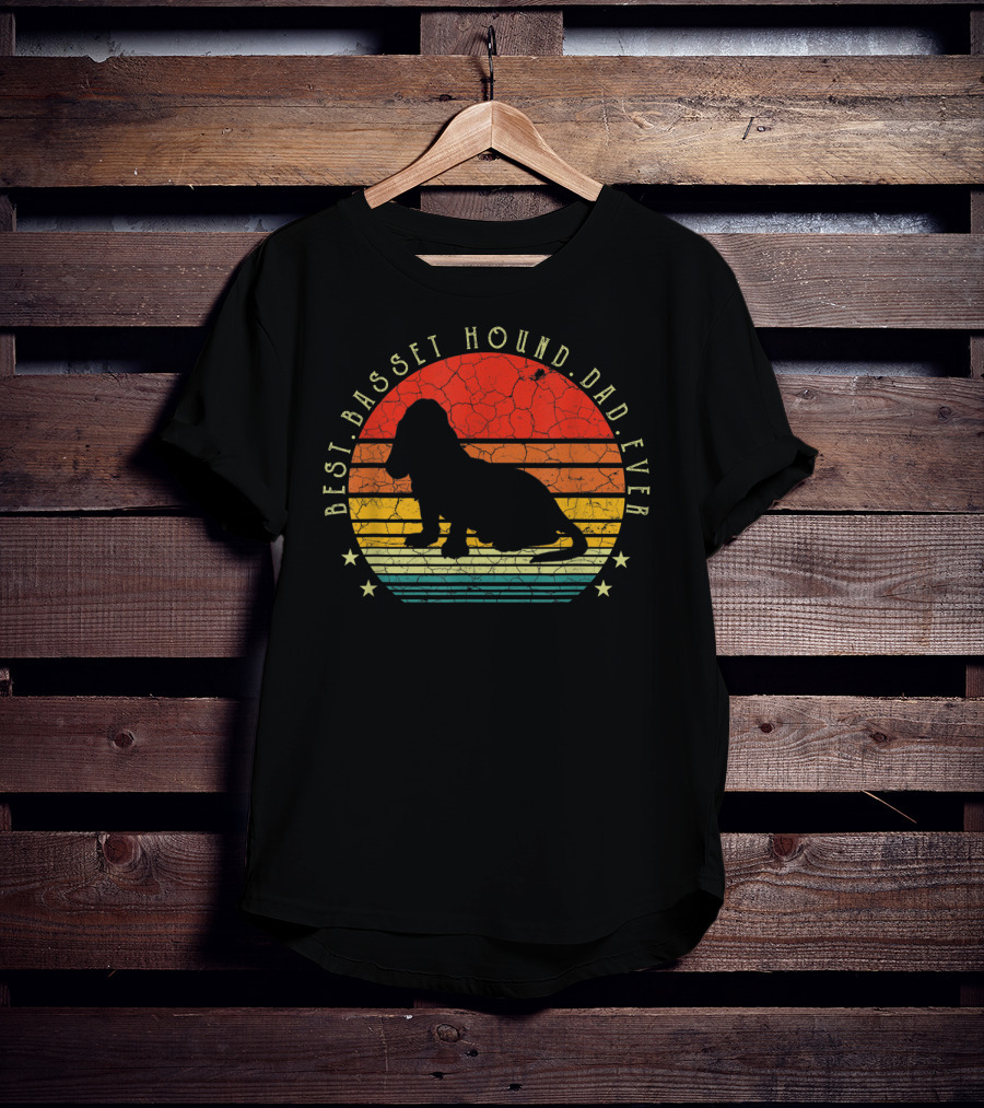 Best Basset Hound Dad Ever Dog Lover Mens Retro Sunset T-Shirt