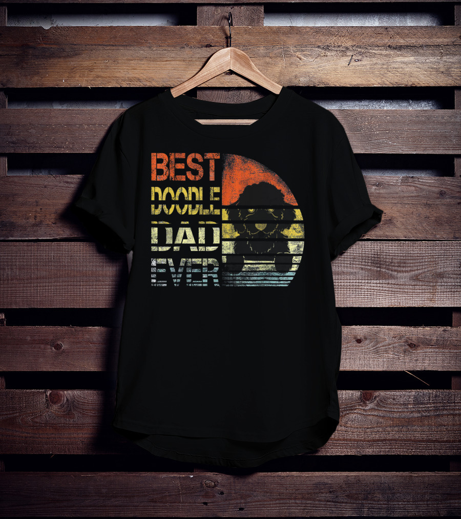 Best Doodle Dad Ever Vintage Gold Sunset Dog T-Shirt