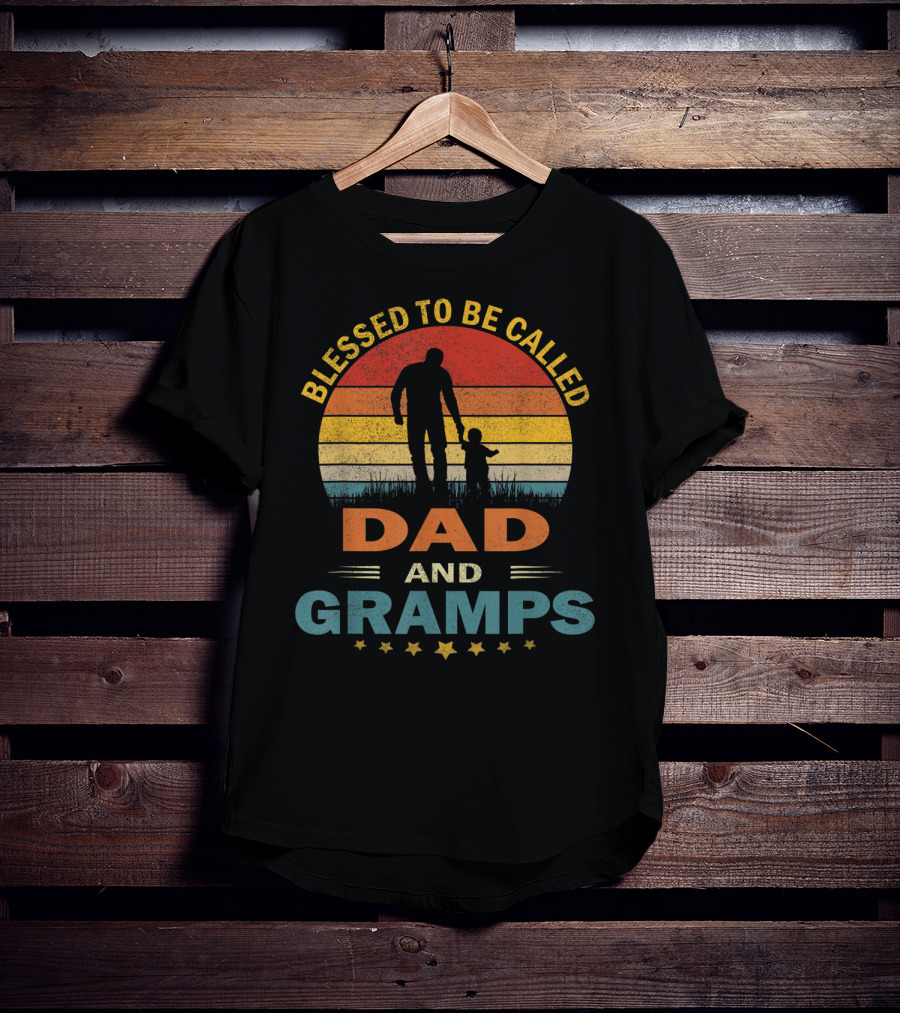 Blessed To Be Called Dad And Gramps Vintage Sunset T-Shirt