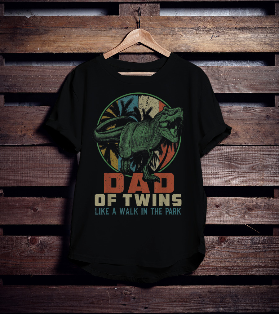 Dad Of Twins Like A Walk In The Park Dinosaur T-Shirt