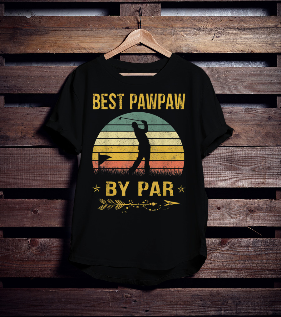 Father's Day Best Pawpaw By Par Funny Golf Silhouette Vintage Sunset T-Shirt