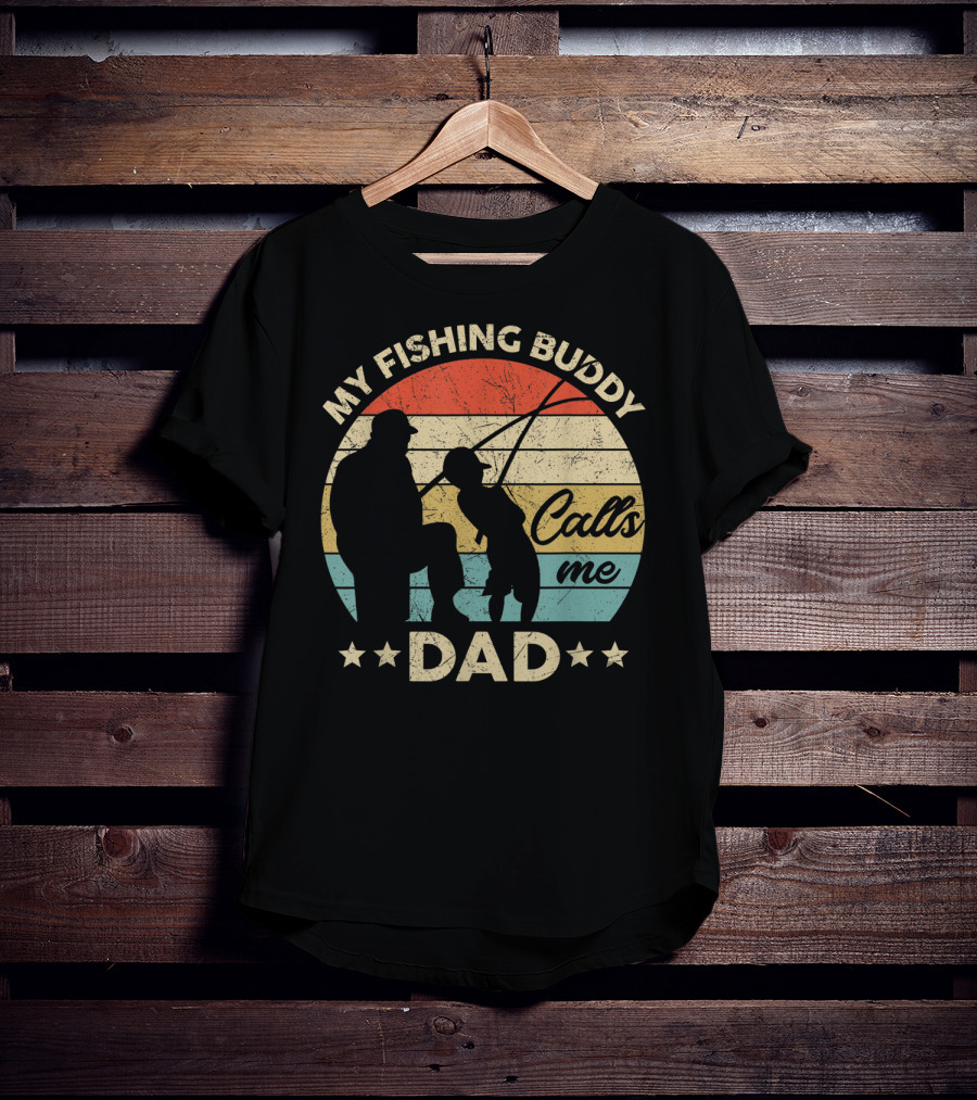 My Fishing Buddy Calls Me Dad Retro Stripes T-Shirt