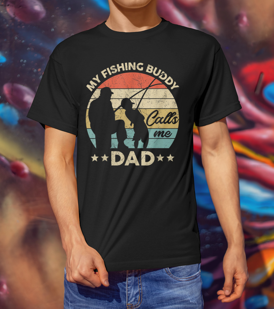 My Fishing Buddy Calls Me Dad Retro Stripes T-Shirt