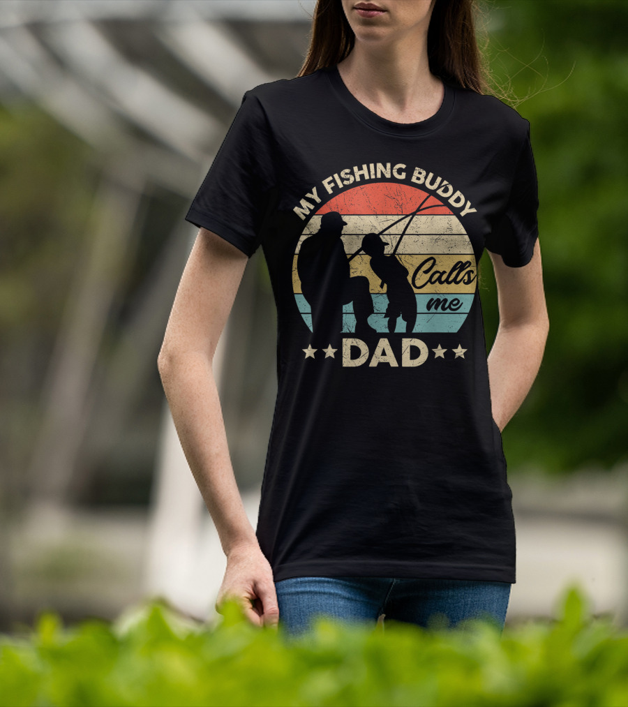 My Fishing Buddy Calls Me Dad Retro Stripes T-Shirt