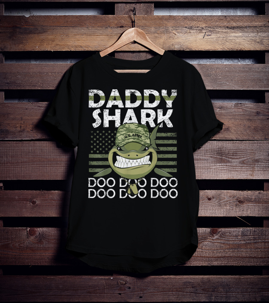 Daddy Shark U.S. Army Doo Doo Doo Patriotic Veteran T-Shirt