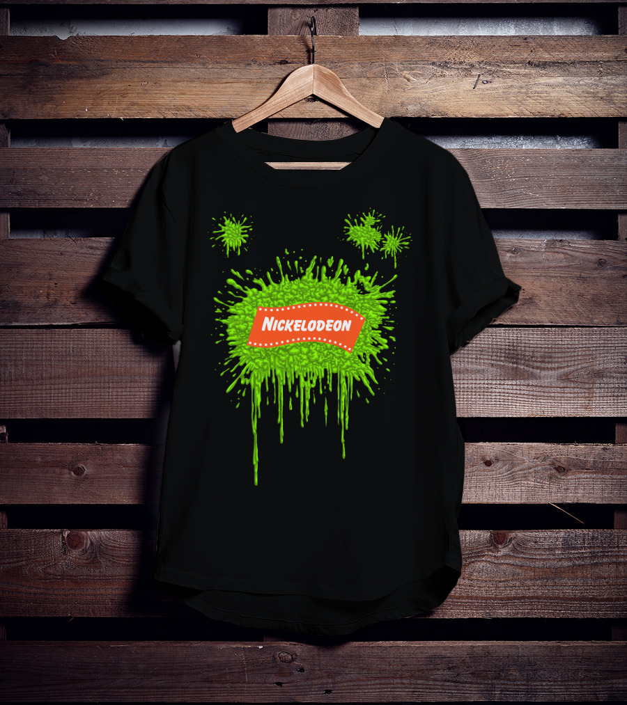 Nickelodeon Classic Green Slime Splat Logo With Orange Text T-Shirt