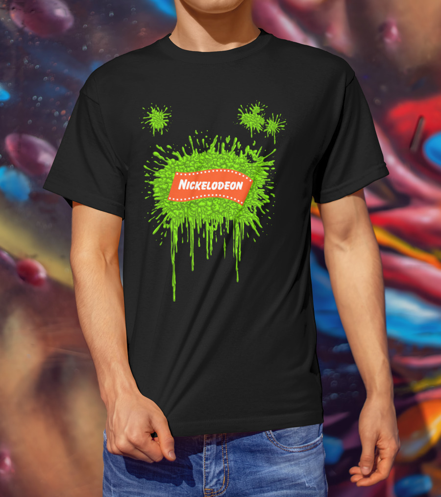 Nickelodeon Classic Green Slime Splat Logo With Orange Text T-Shirt