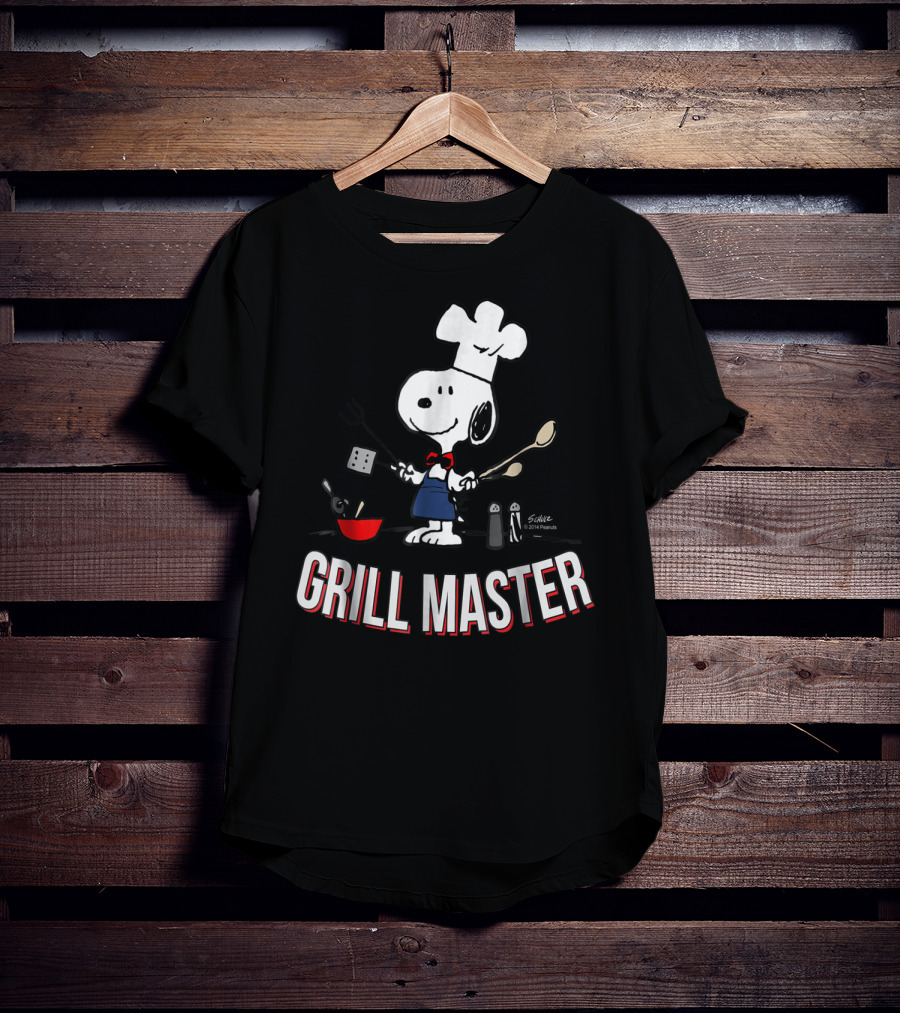 Snoopy Chef In Hat With Utensils And Grill Master Text T-Shirt