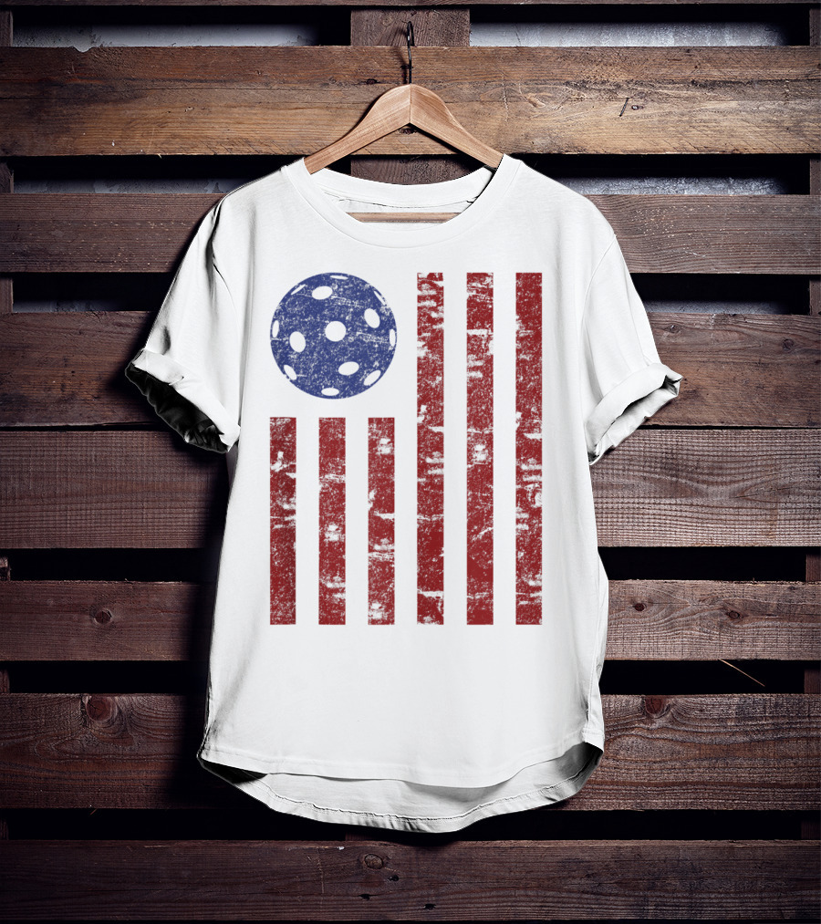 Patriotic American Pickleball Vintage Distressed Flag T-Shirt