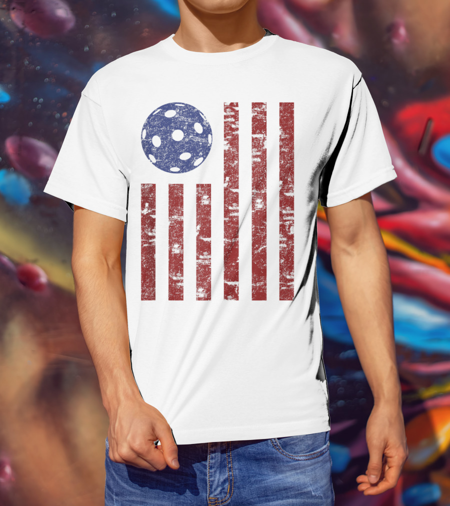 Patriotic American Pickleball Vintage Distressed Flag T-Shirt