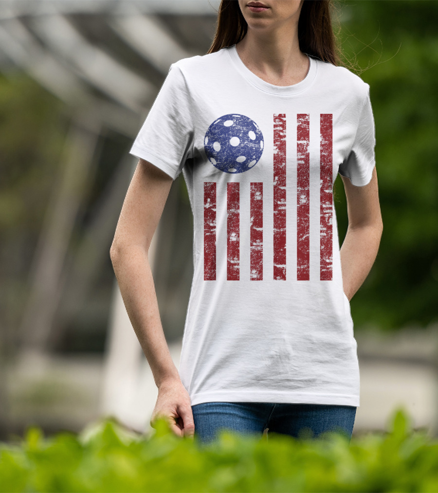 Patriotic American Pickleball Vintage Distressed Flag T-Shirt