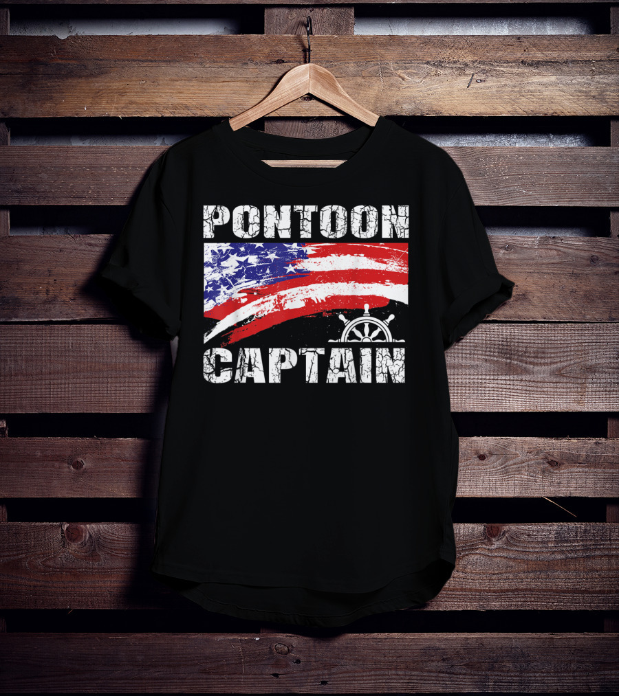 Pontoon Captain American Flag Steering Wheel Dad Boating T-Shirt