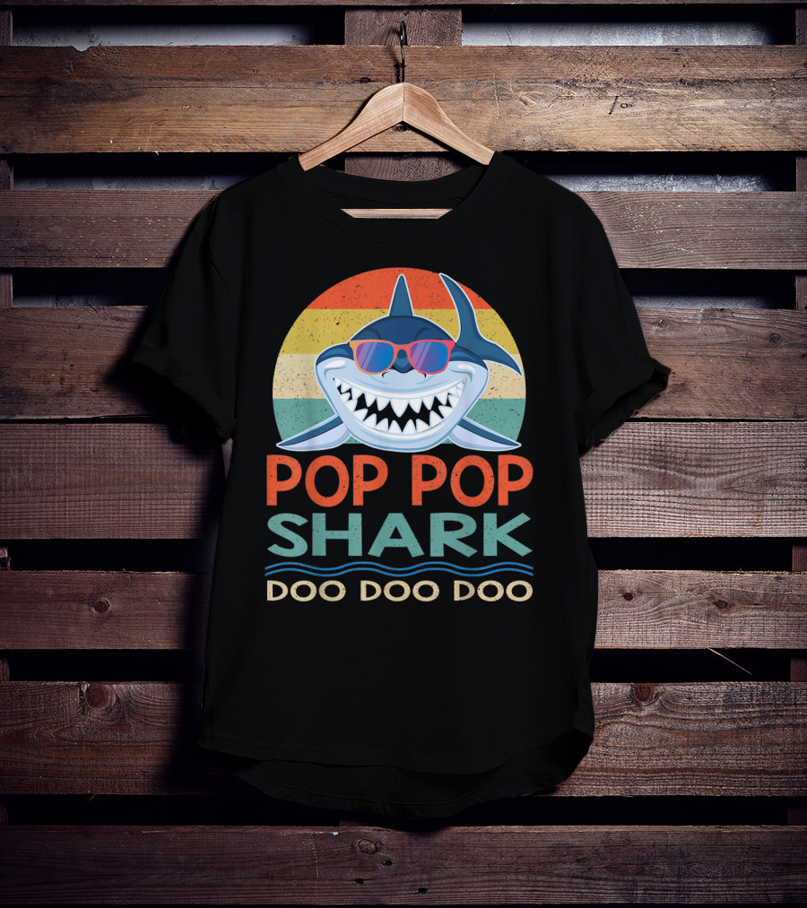 Pop Pop Shark Doo Doo Doo Vintage Retro Style Sunglasses T-Shirt