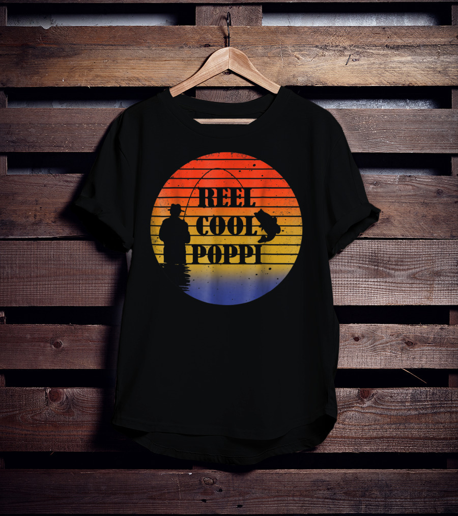 Reel Cool Poppi Silhouette Fishing Vintage Sunset T-Shirt