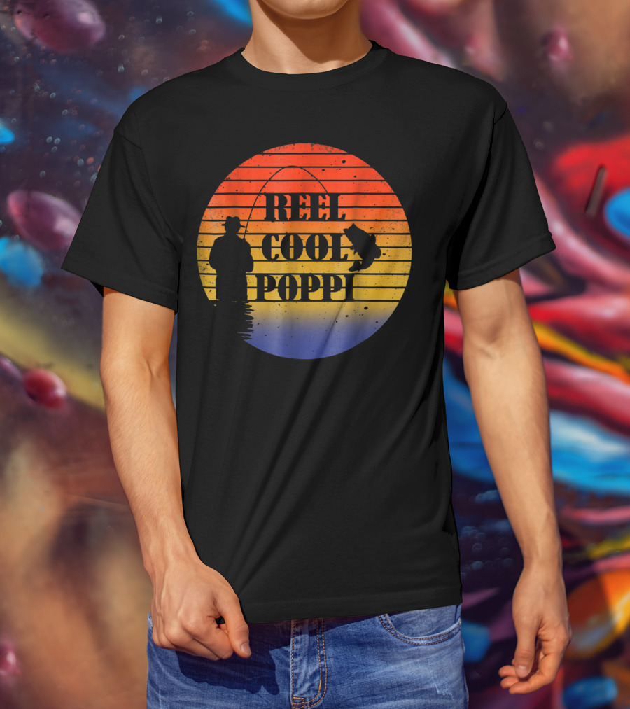 Reel Cool Poppi Silhouette Fishing Vintage Sunset T-Shirt