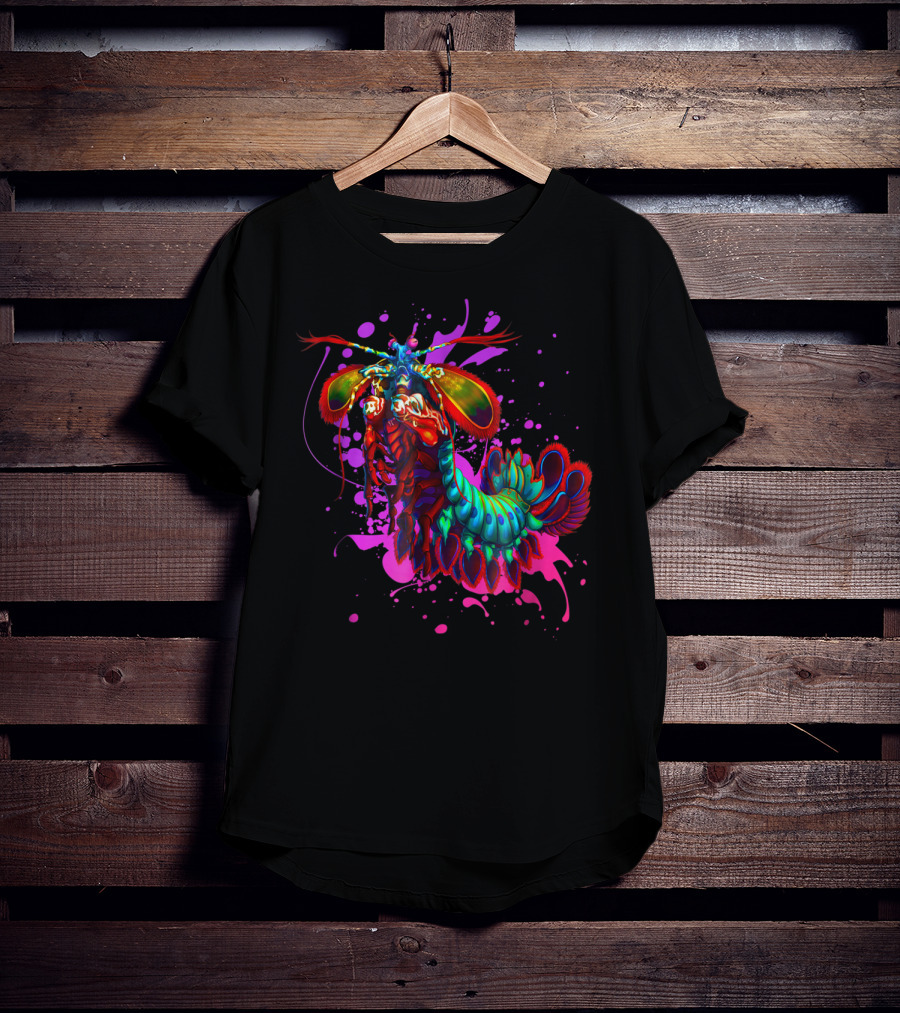 Rainbow Peacock Mantis Shrimp Pink And Purple Splash T-Shirt