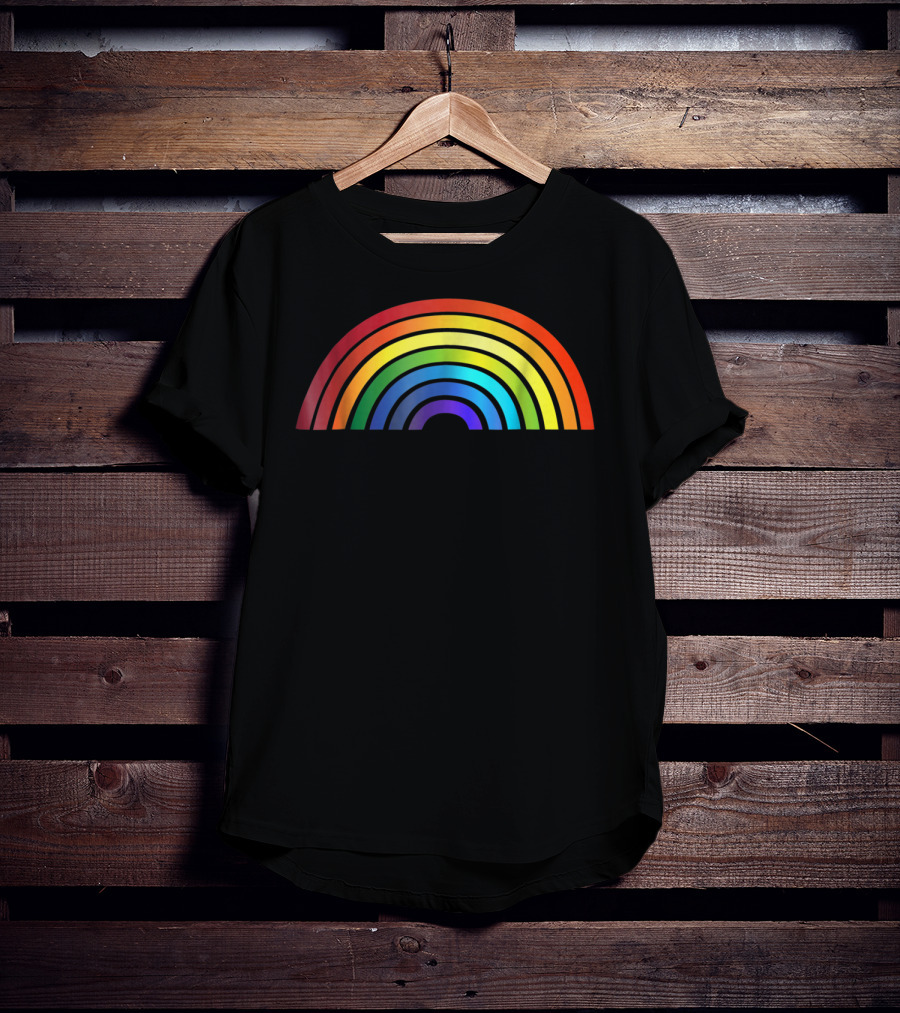 Rainbow Glossy Style Basic Simple Stripe T-Shirt