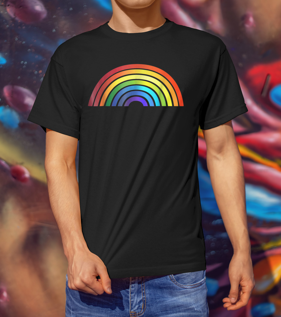 Rainbow Glossy Style Basic Simple Stripe T-Shirt