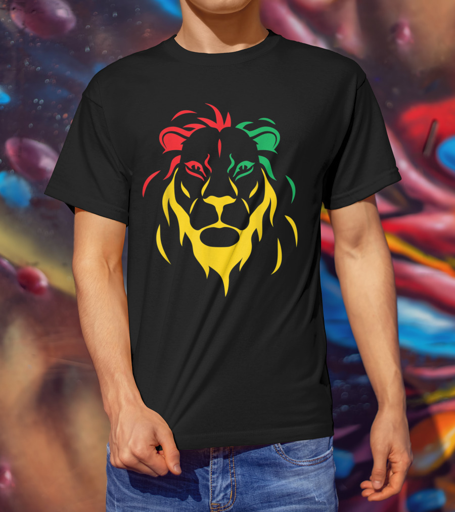 Rastafari Reggae Lion Head In Rasta Colors T-Shirt
