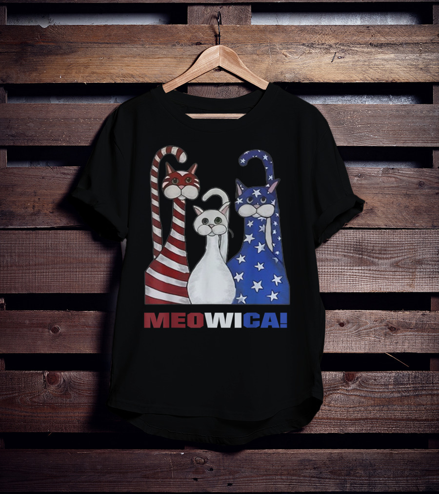 MEOWICA Red White Blue Cat American Flag Patriotic T-Shirt