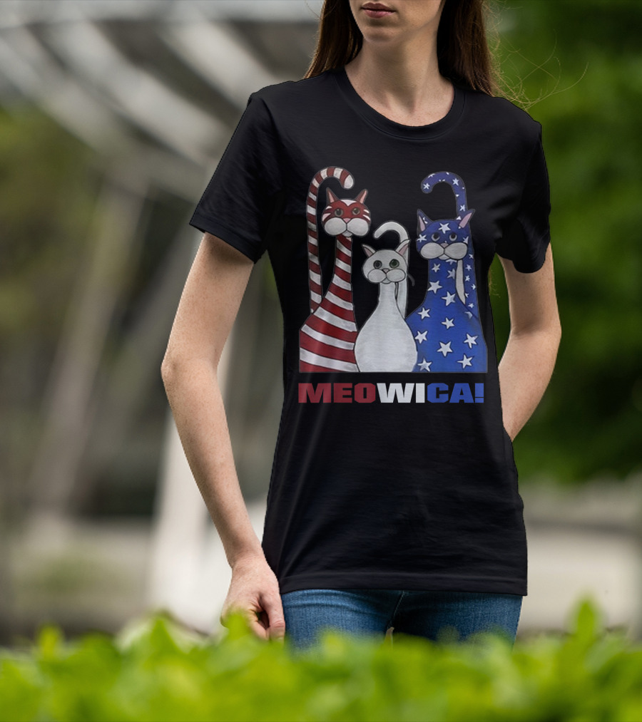 MEOWICA Red White Blue Cat American Flag Patriotic T-Shirt