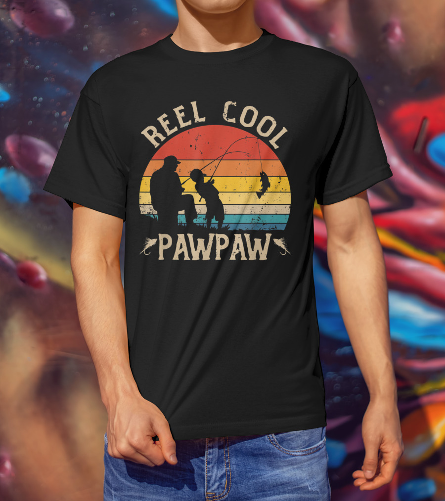 Reel Cool Pawpaw Vintage Silhouette Fishing Scene T-Shirt