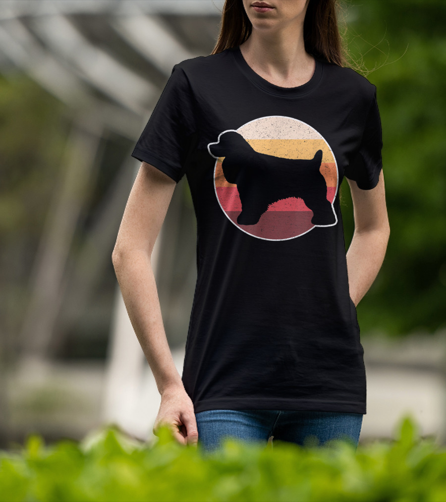 Retro Vintage Cocker Spaniel Dog Lovers Silhouette Circle Stripes T-Shirt