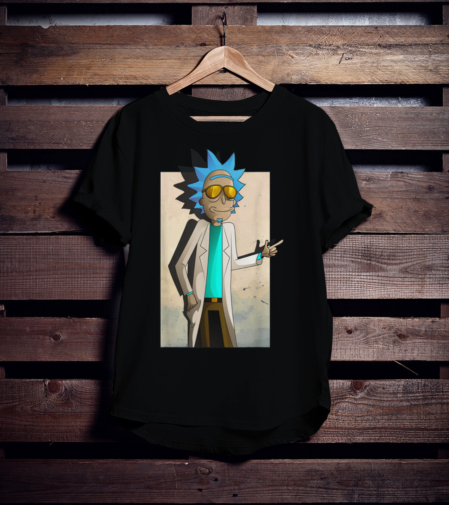Rick And Morty Cool Rick Ricklantis Golden Sunglasses White Lab Coat T-Shirt