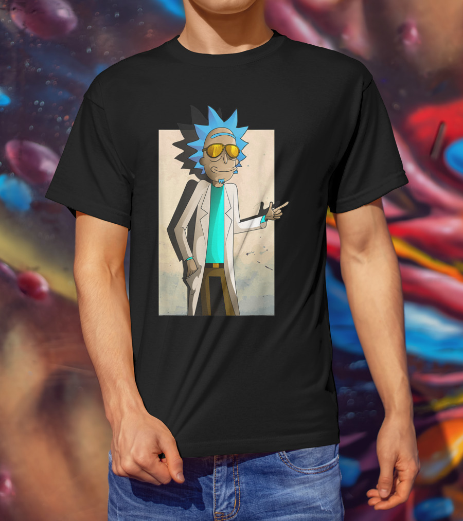 Rick And Morty Cool Rick Ricklantis Golden Sunglasses White Lab Coat T-Shirt