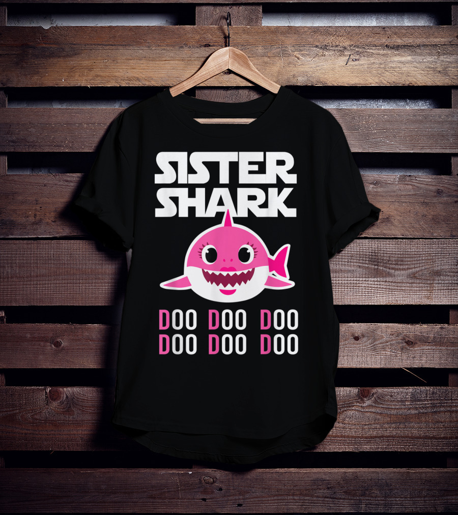 Sister Shark Doo Doo Doo Pink Cartoon T-Shirt