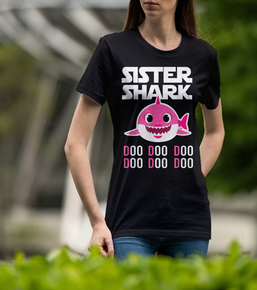 Sister Shark Doo Doo Doo Pink Cartoon T-Shirt