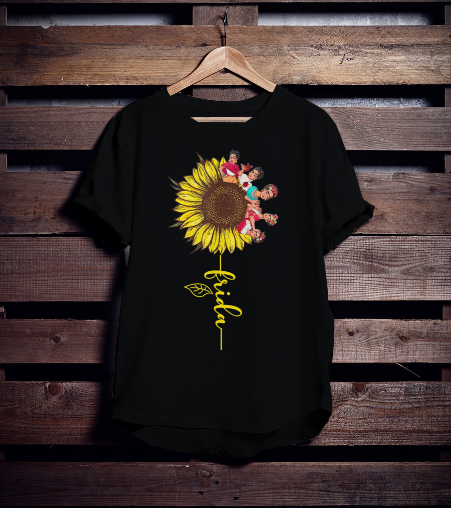 Frida Kahlo Sunflower Fusion With Colorful Floral Elements T-Shirt