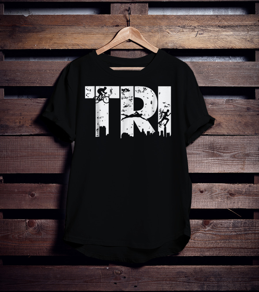 Triathlon Endurance Sports Triathlete Cycling Swimming Running Skyline T-Shirt