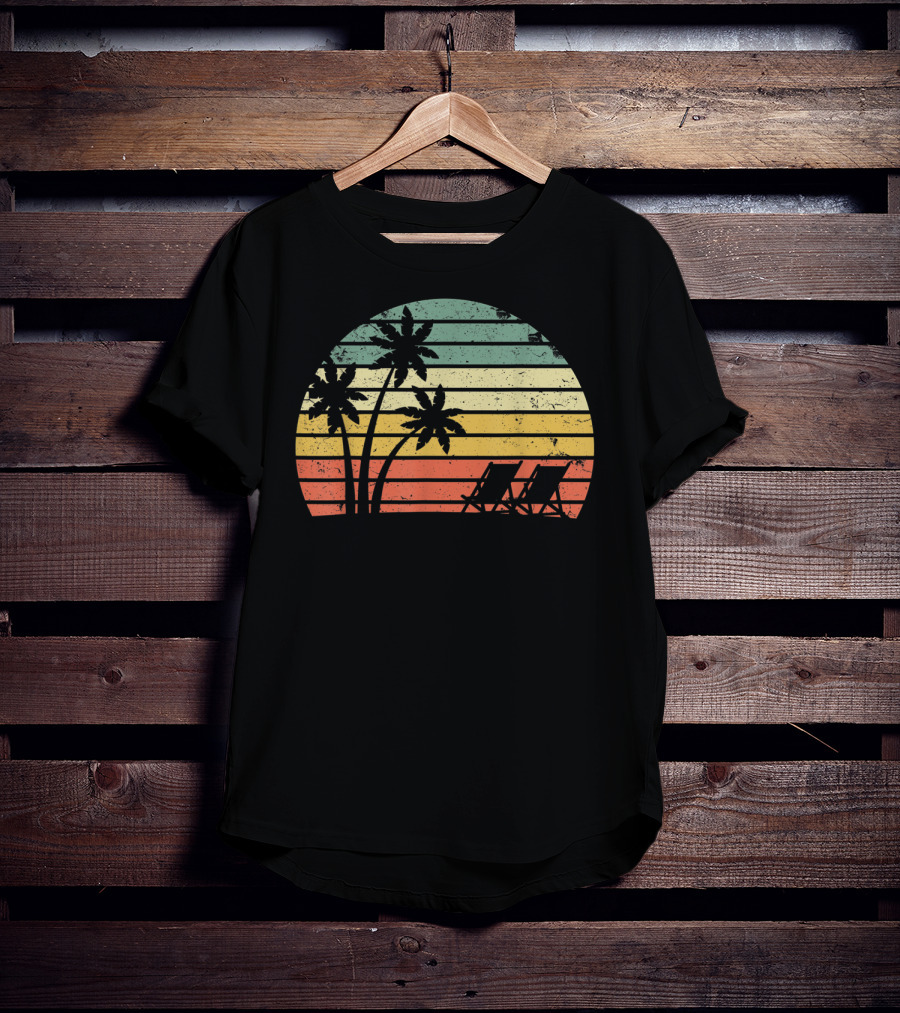 Retro Sunset Palm Trees With Beach Chair T-Shirt