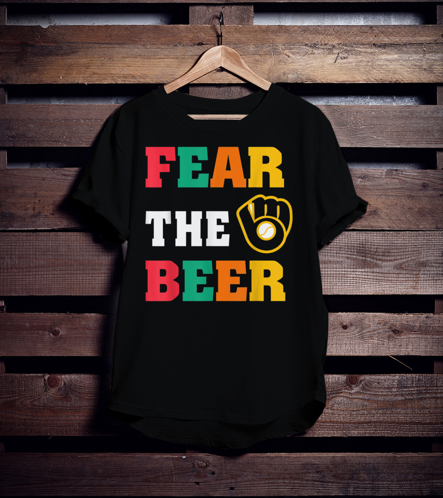 Fear The Beer Brewers Vintage Baseball Glove T-Shirt