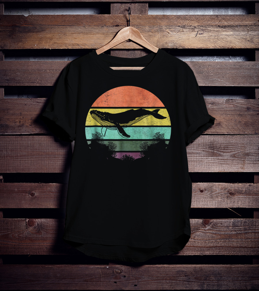 Vintage Humpback Whale Sunset Stripes T-Shirt