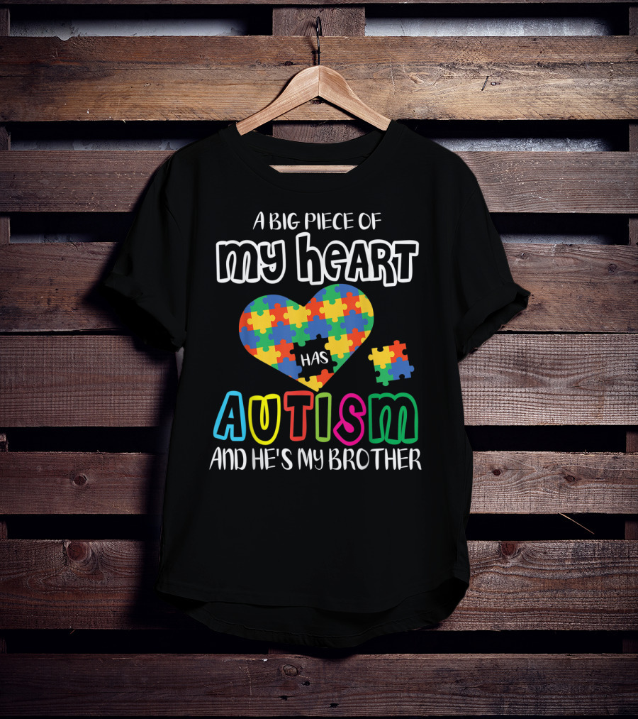 My Heart Has Autism Puzzle Piece Brother T-Shirt
