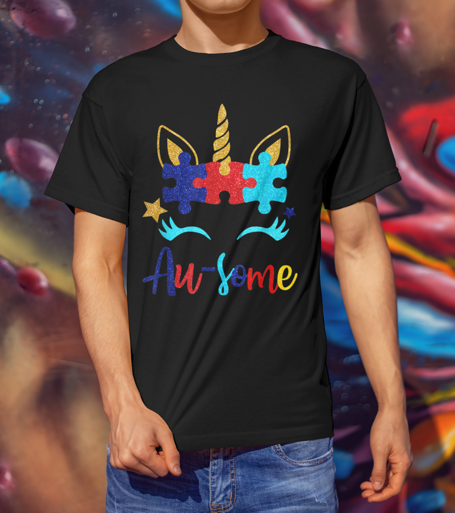 Au Some Unicorn Autism Awareness Puzzle Piece Fun T-Shirt