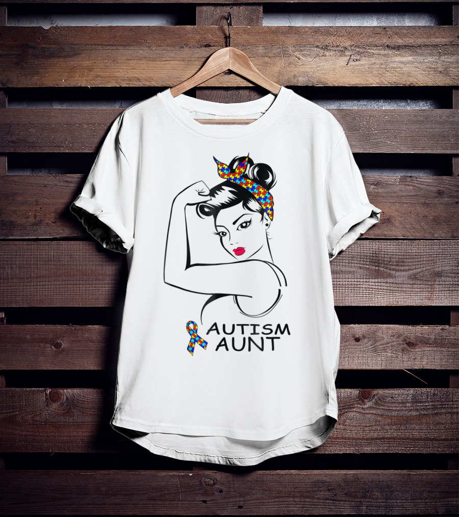 Autism Aunt Strong Awareness Rosie Bandana Puzzle T-Shirt